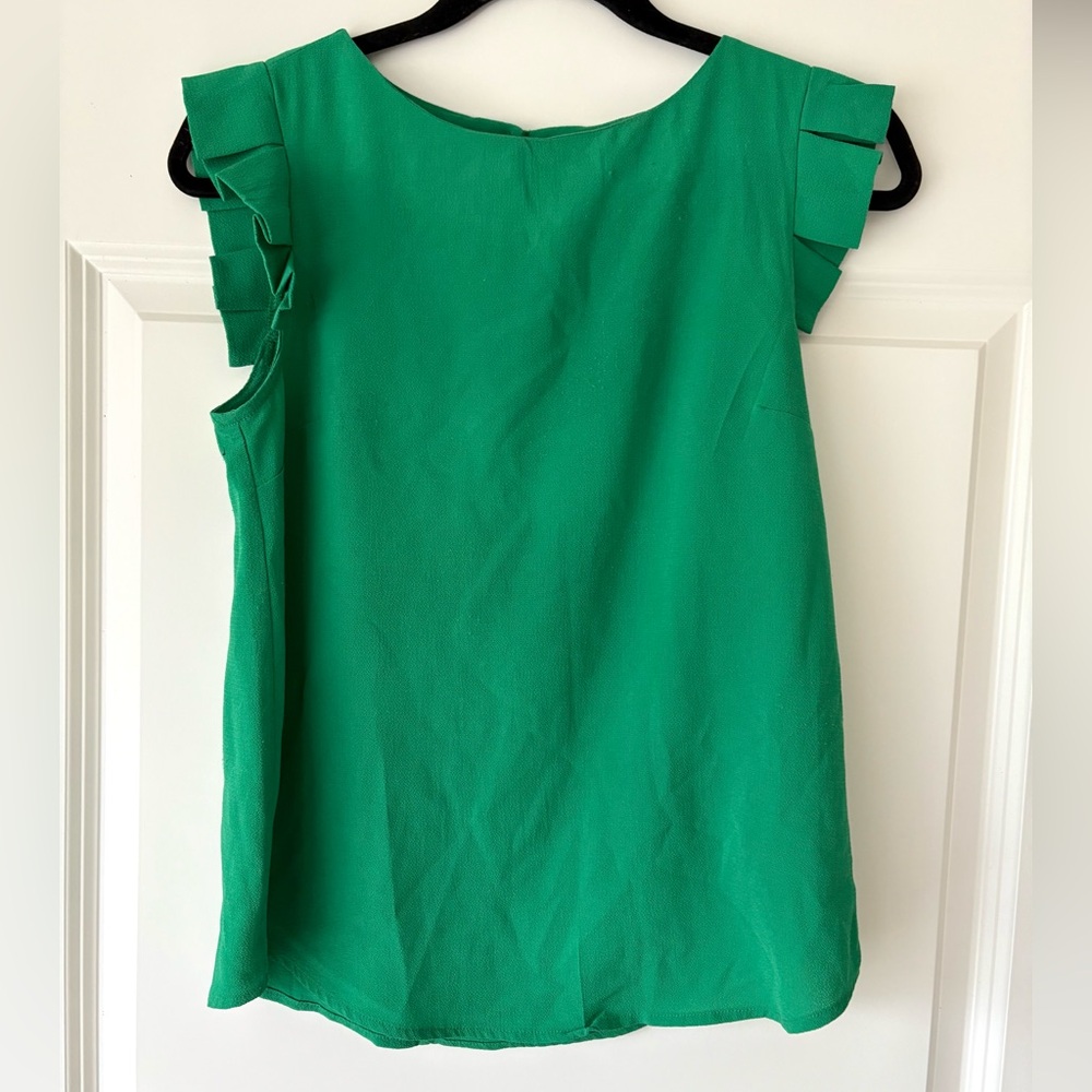 Green Sleeveless Top with Ruffle Detail